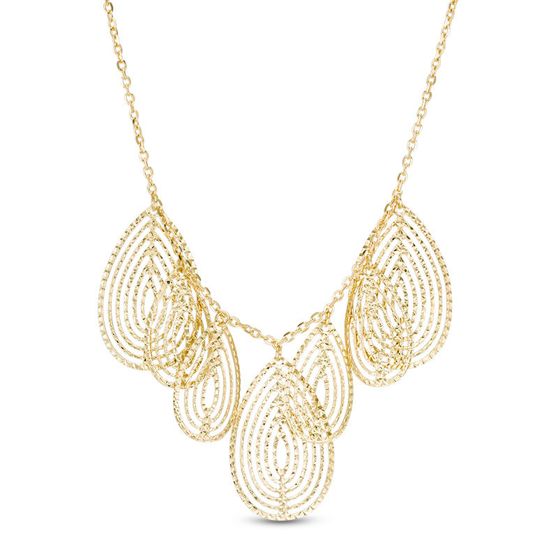 Main Image 1 of Made in Italy Diamond-Cut Multi-Teardrop Dangle Necklace in 10K Gold - 19"