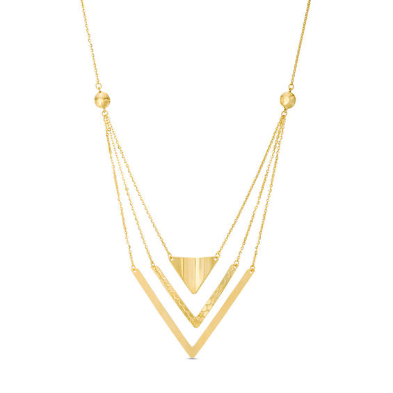 Made in Italy Textured Triangle and Chevron Triple Strand Necklace in 10K Gold - 19"