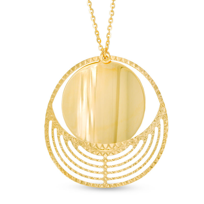 Main Image 1 of Made in Italy Diamond-Cut Coin Pendant in 10K Gold - 19&quot;