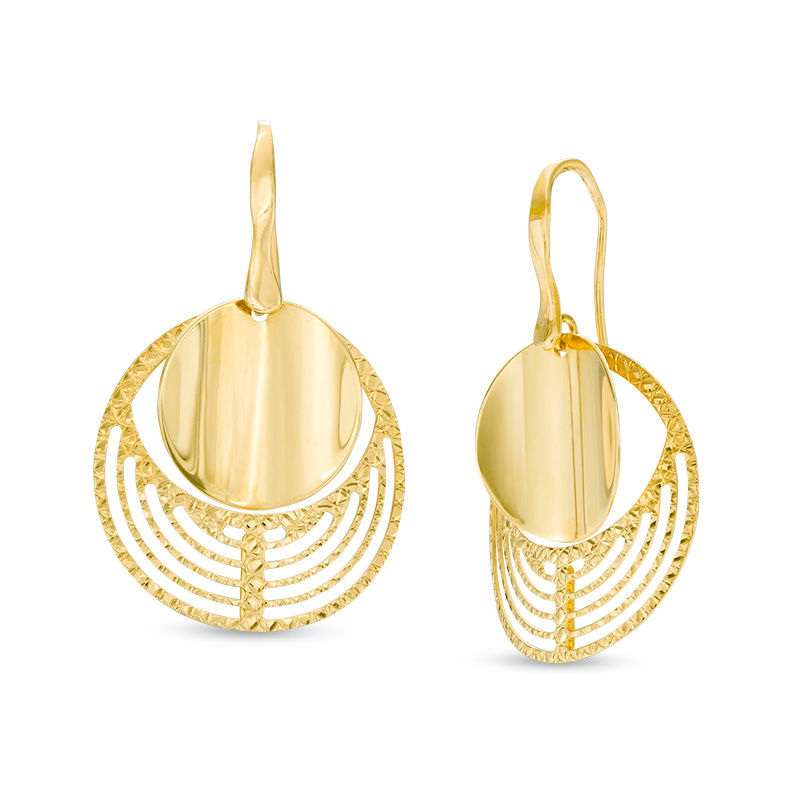 Main Image 1 of Made in Italy Diamond-Cut Coin Drop Earrings in 10K Gold