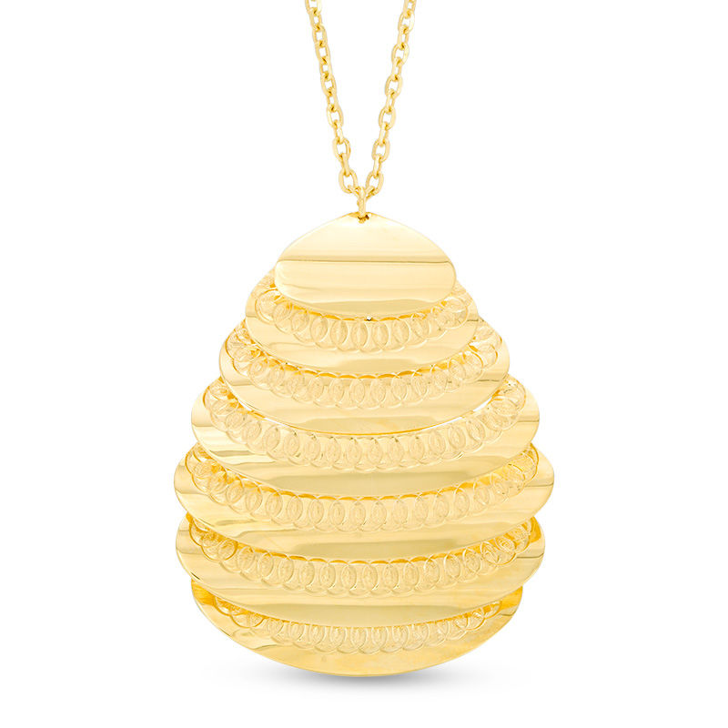 Main Image 1 of Made in Italy Diamond-Cut Coil Teardrop Pendant in 10K Gold