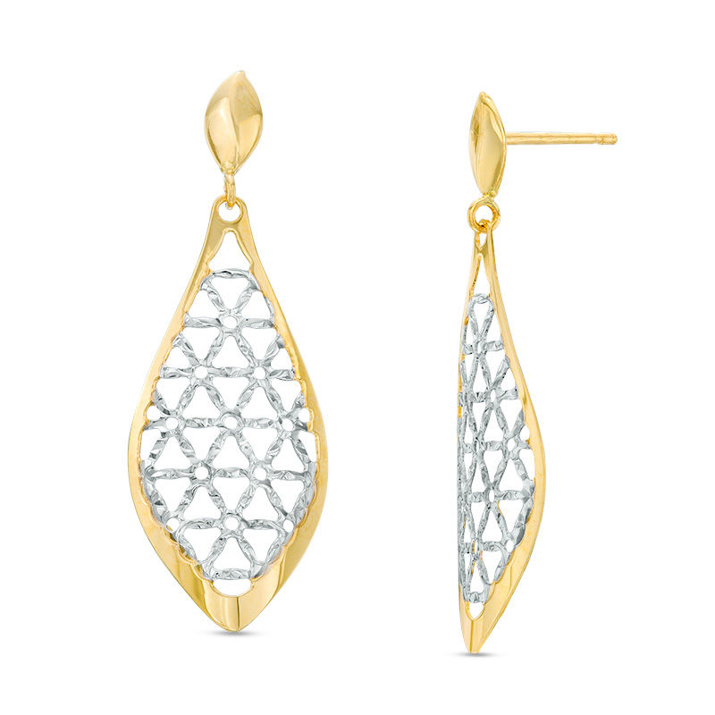 Main Image 1 of Made in Italy Diamond-Cut Lattice Drop Earrings in 10K Two-Tone Gold