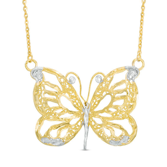 Made in Italy Diamond-Cut Butterfly Necklace in 10K Two-Tone Gold - 19"