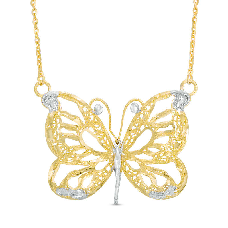 Main Image 1 of Made in Italy Diamond-Cut Butterfly Necklace in 10K Two-Tone Gold - 19"