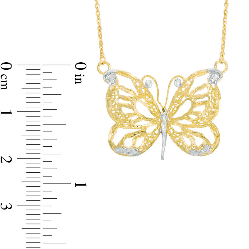 Main Image 2 of Made in Italy Diamond-Cut Butterfly Necklace in 10K Two-Tone Gold - 19"