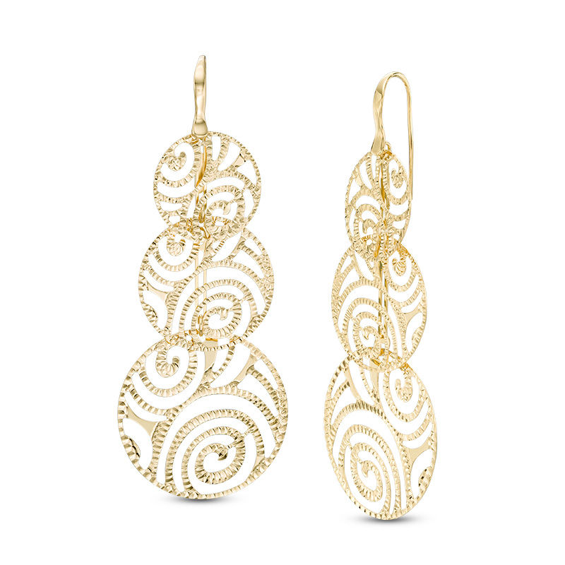 Main Image 1 of Made in Italy Diamond-Cut Swirl Triple Circle Drop Earrings in 10K Gold