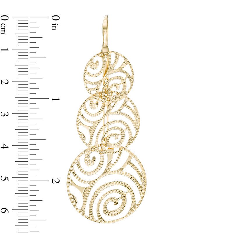 Main Image 2 of Made in Italy Diamond-Cut Swirl Triple Circle Drop Earrings in 10K Gold