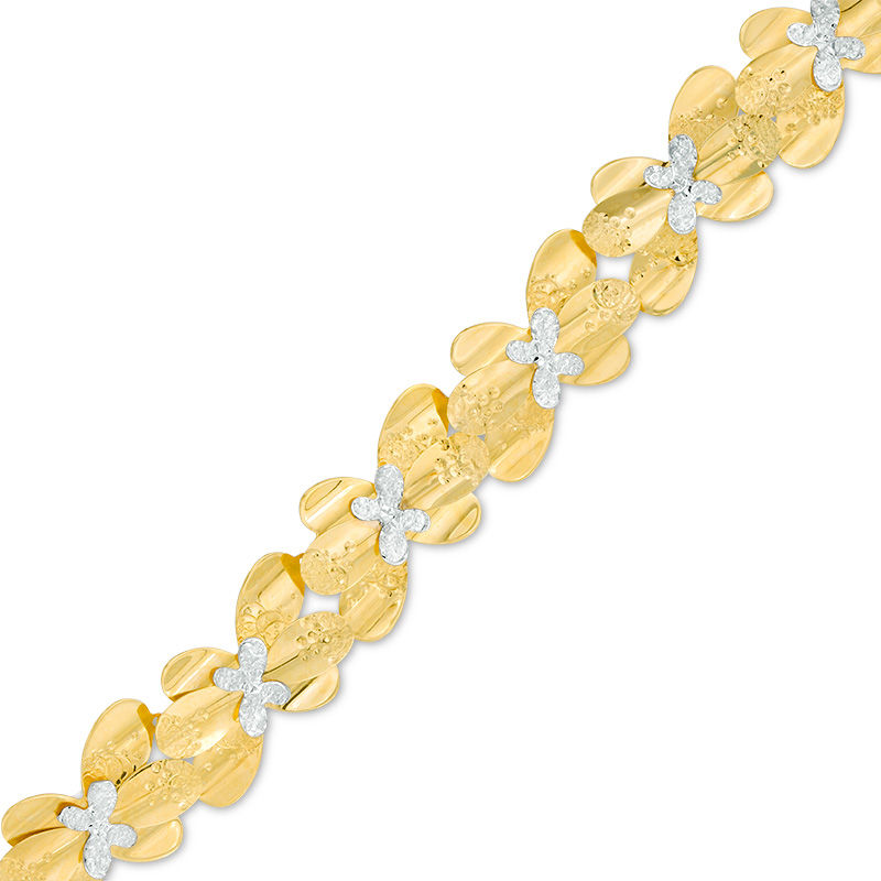 Main Image 1 of Made in Italy Diamond-Cut Leaf Cluster Bracelet in 10K Two-Tone Gold - 8.0"