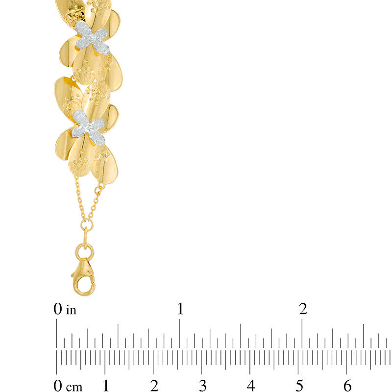 Main Image 2 of Made in Italy Diamond-Cut Leaf Cluster Bracelet in 10K Two-Tone Gold - 8.0"