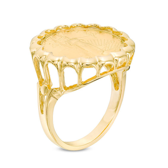 Scallop Frame Liberty Coin Ring in 14K Gold