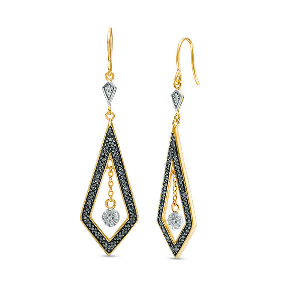 1 4 Ct T W Enhanced Black And White Diamond Kite Shaped Drop T W Enhanced Black And White Diamond Kite Shaped Drop Earrings