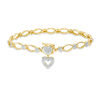 Diamond Accent Oval Link with Heart Charm Bracelet in Sterling Silver with 14K Gold Plate - 7.25"