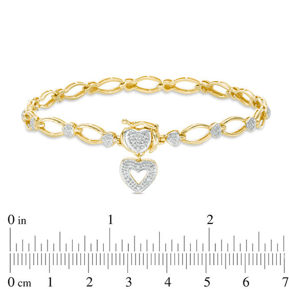Diamond Accent Oval Link with Heart Charm Bracelet in Sterling Silver with 14K Gold Plate - 7.25"
