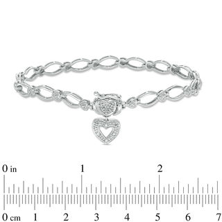 Diamond Accent Oval Link with Heart Charm Bracelet in Sterling Silver 