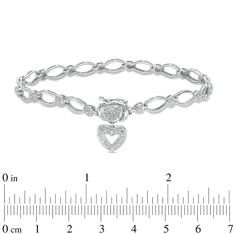 Diamond Accent Oval Link with Heart Charm Bracelet in Sterling Silver - 7.25"