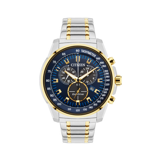 Men's Citizen Eco-DriveÂ® Two-Tone Chronograph Watch with Blue Dial (Model: At2374-54L)