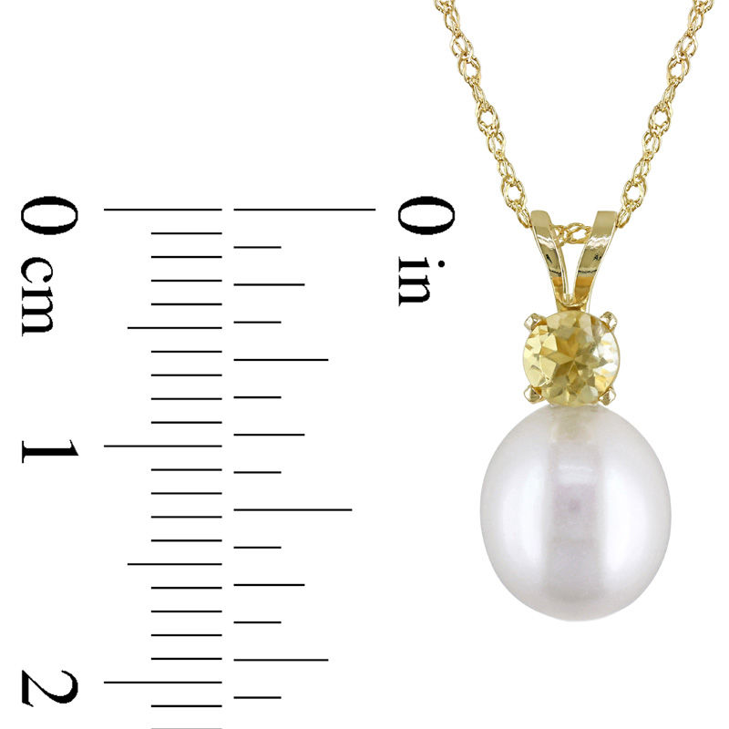 8.0 - 8.5mm Baroque Cultured Freshwater Pearl and Citrine Pendant in 14K Gold - 17"