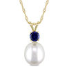 Thumbnail Image 0 of 8.0 - 8.5mm Baroque Cultured Freshwater Pearl and Blue Sapphire Pendant in 14K Gold - 17"