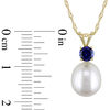 Thumbnail Image 2 of 8.0 - 8.5mm Baroque Cultured Freshwater Pearl and Blue Sapphire Pendant in 14K Gold - 17"