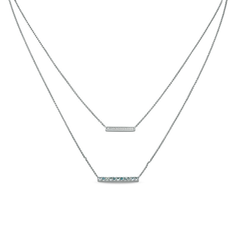 Main Image 1 of Aquamarine and Diamond Accent Double Strand Bar Necklace in Sterling Silver