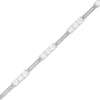 Thumbnail Image 1 of 3.5mm Lab-Created White Sapphire and 1/5 CT. T.W. Diamond Three Stone Station Bracelet in Sterling Silver - 7.5"