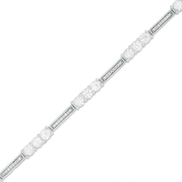 3.5mm Lab-Created White Sapphire and 1/5 CT. T.W. Diamond Three Stone Station Bracelet in Sterling Silver - 7.5"