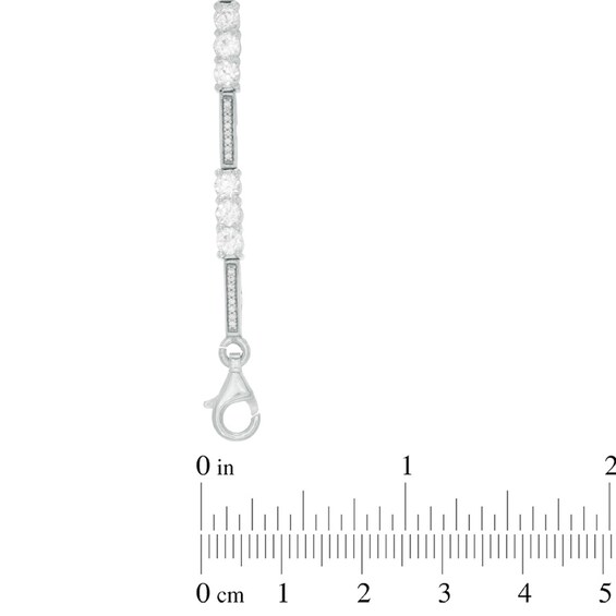 3.5mm Lab-Created White Sapphire and 1/5 CT. T.w. Diamond Three Stone Station Bracelet in Sterling Silver - 7.5"