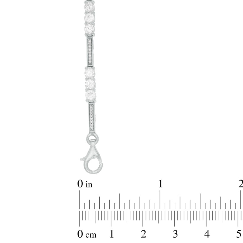 Main Image 2 of 3.5mm Lab-Created White Sapphire and 1/5 CT. T.W. Diamond Three Stone Station Bracelet in Sterling Silver - 7.5"