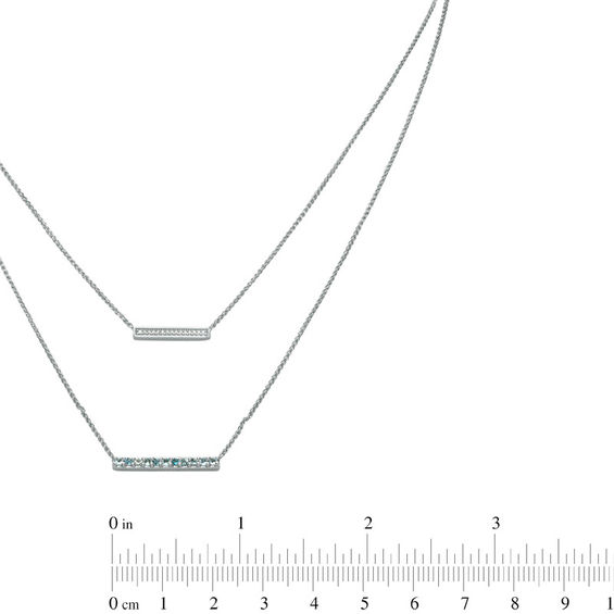 Aquamarine and Diamond Accent Double Strand Bar Necklace in Sterling Silver