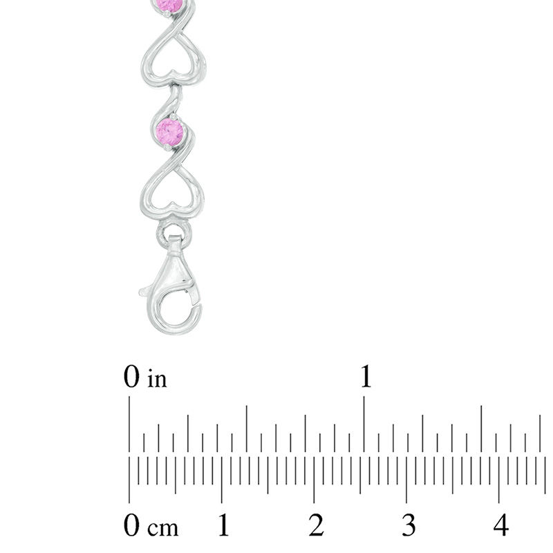 Main Image 2 of 3.0mm Lab-Created Pink Sapphire Cascading Hearts Bracelet in Sterling Silver - 7.5"