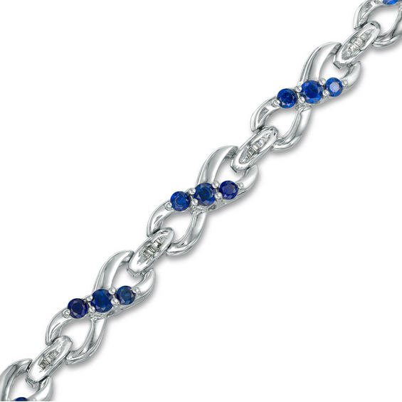 Lab-Created Blue Sapphire and Diamond Accent Infinity Bracelet in 