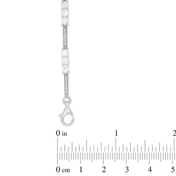 3.5mm Lab-Created White Sapphire and 1/5 CT. T.w. Diamond Three Stone Station Bracelet in Sterling Silver - 7.5"