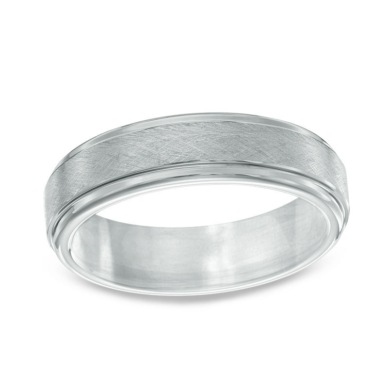 Main Image 1 of Men's 6.0mm Satin Step Wedding Band in Tantalum - Size 10