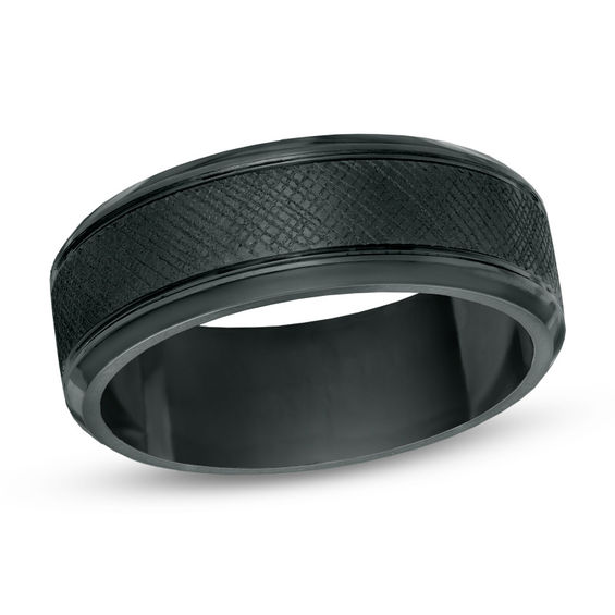 Men's 8.0mm Etched Black IP Comfort Fit Wedding Band in Tantalum - Size 10