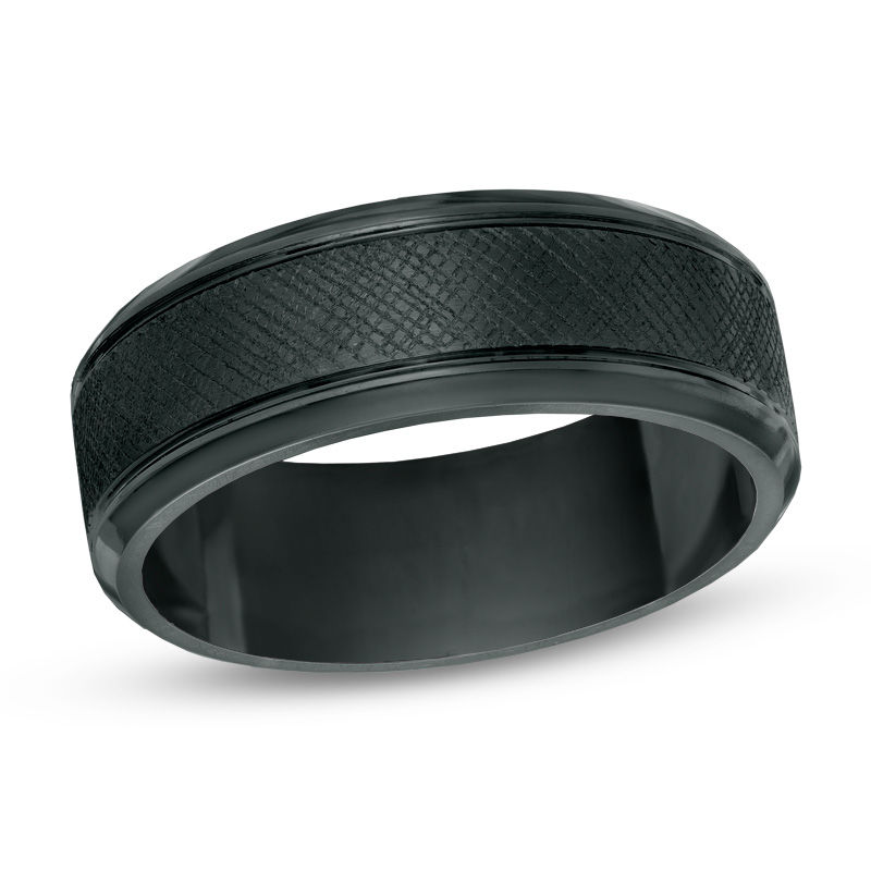 Main Image 1 of 8.0mm Etched Black IP Comfort Fit Wedding Band in Tantalum - Size 10