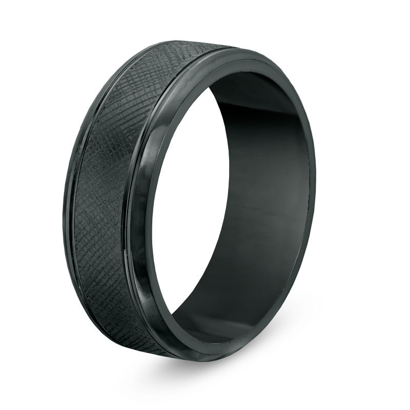 Men's 8.0mm Etched Black IP Comfort Fit Wedding Band in Tantalum - Size 10