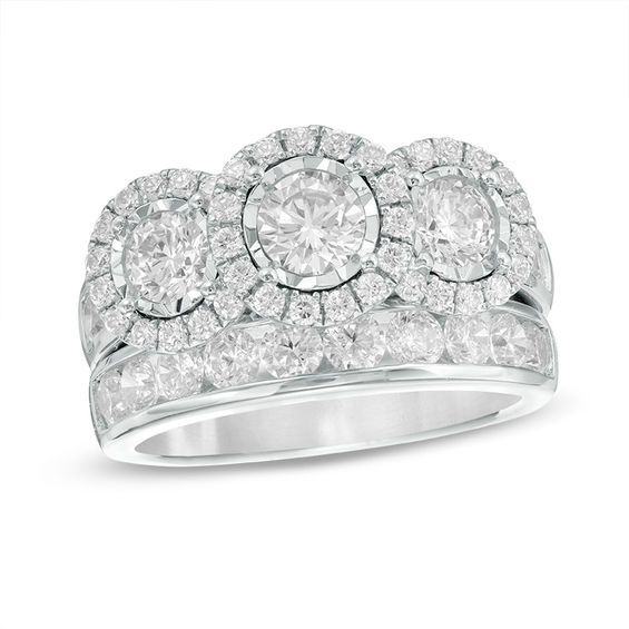3 CT. T.w. Diamond Frame Past Present FutureÂ® Bridal Set in 14K White Gold