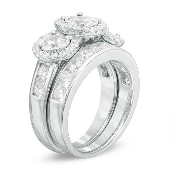 3 CT. T.w. Diamond Frame Past Present FutureÂ® Bridal Set in 14K White Gold