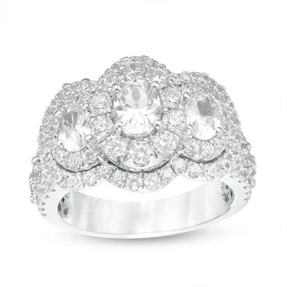 3 CT. T.w. Oval Certified Diamond Double Frame Past Present FutureÂ® Engagement Ring in 14K White Gold