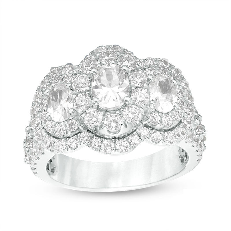 Main Image 1 of 3 CT. T.W. Oval Certified Diamond Double Frame Past Present Future® Engagement Ring in 14K White Gold