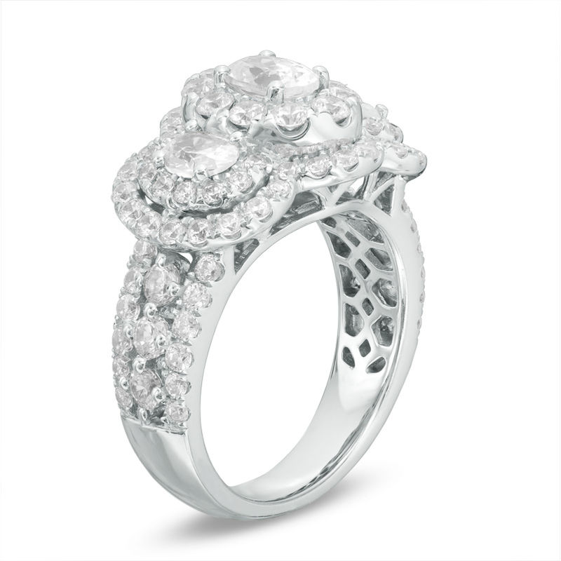 Main Image 2 of 3 CT. T.W. Oval Certified Diamond Double Frame Past Present Future® Engagement Ring in 14K White Gold