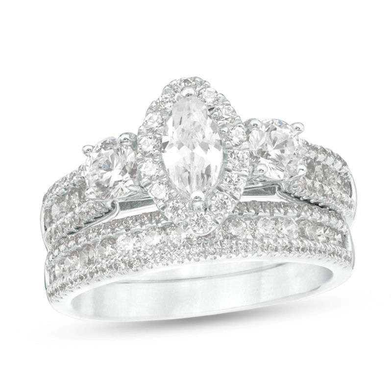1-1/2 CT. T.W. Marquise Diamond Past Present Future® Bridal Set in 14K White Gold