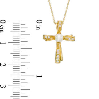 4.0-4.5mm Freshwater Cultured Pearl and Diamond Accent Pinwheel Cross ...