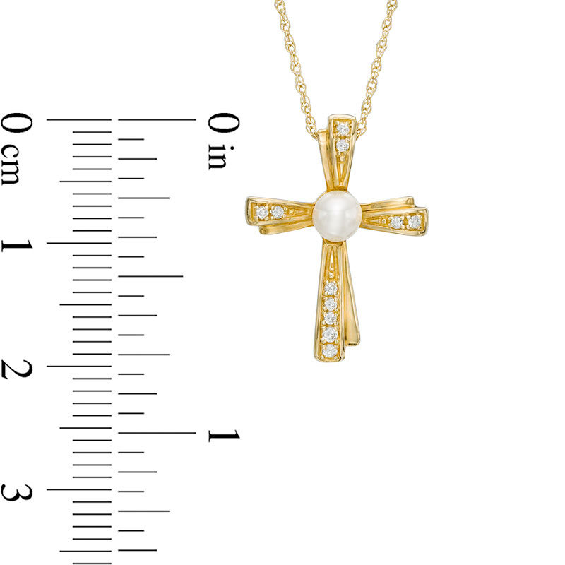 4.0-4.5mm Cultured Freshwater Pearl and Diamond Accent Pinwheel Cross Pendant in 10K Gold