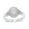 Thumbnail Image 0 of Oval Lab-Created Opal, Pink and White Sapphire Frame Vintage-Style Ring in Sterling Silver