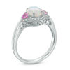 Thumbnail Image 1 of Oval Lab-Created Opal, Pink and White Sapphire Frame Vintage-Style Ring in Sterling Silver
