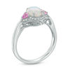Thumbnail Image 2 of Oval Lab-Created Opal, Pink and White Sapphire Frame Vintage-Style Ring in Sterling Silver