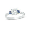 Thumbnail Image 1 of 6.0mm Cushion-Cut Lab-Created White and Blue Sapphire Ring in Sterling Silver