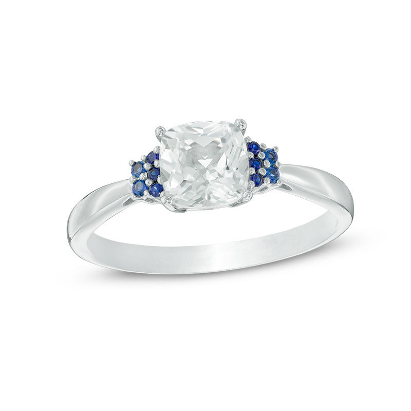 Main Image 1 of 6.0mm Cushion-Cut Lab-Created White and Blue Sapphire Ring in Sterling Silver
