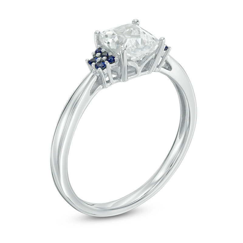 Main Image 2 of 6.0mm Cushion-Cut Lab-Created White and Blue Sapphire Ring in Sterling Silver